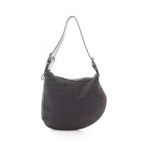 Fendi Zucchino Shoulder Bag Canvas Leather Brown Black